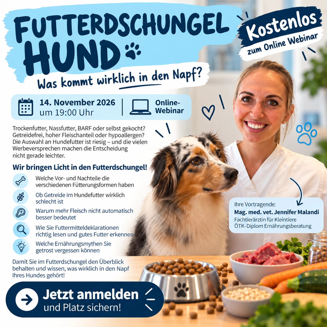 Futterdschungel Hund – kostenloses Online-Webinar mit Jennifer Malandi am 14. November 2026 um 19 Uhr