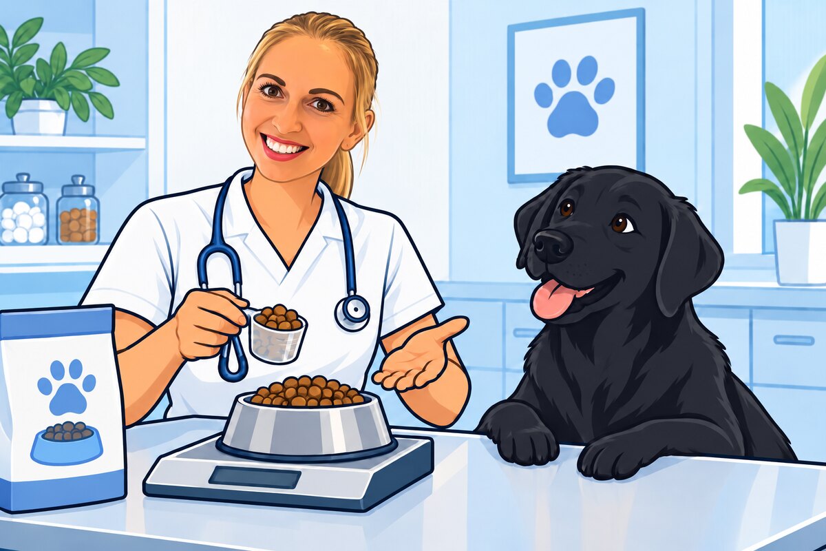 Comicillustration einer Ernährungsberatung mit einem Hund