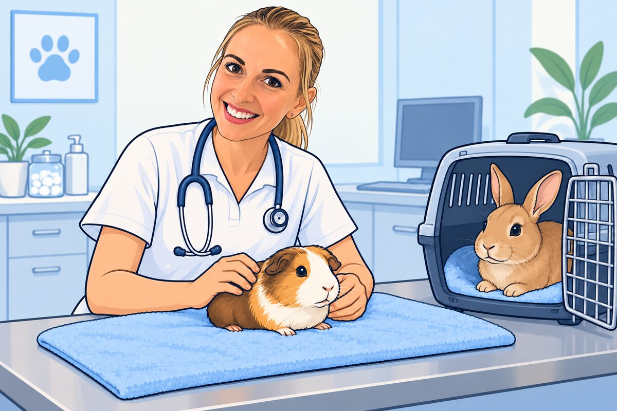 Comicillustration von Jennifer Malandi bei der Untersuchung eines Meerschweinchens